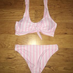 Striped Front Knot Top With Panty